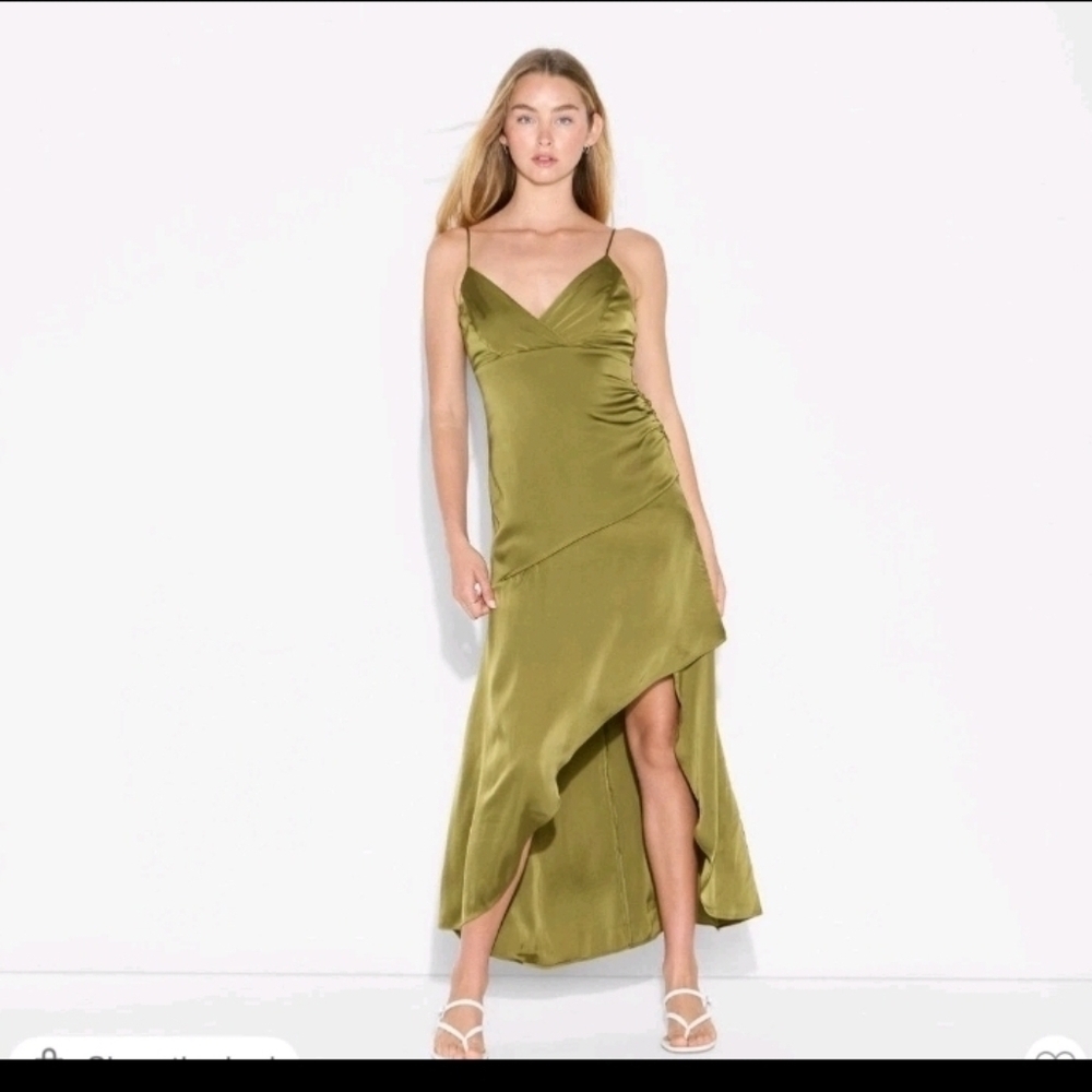 Wild Fable Women's Satin Asymmetrical Maxi A-Line Dress